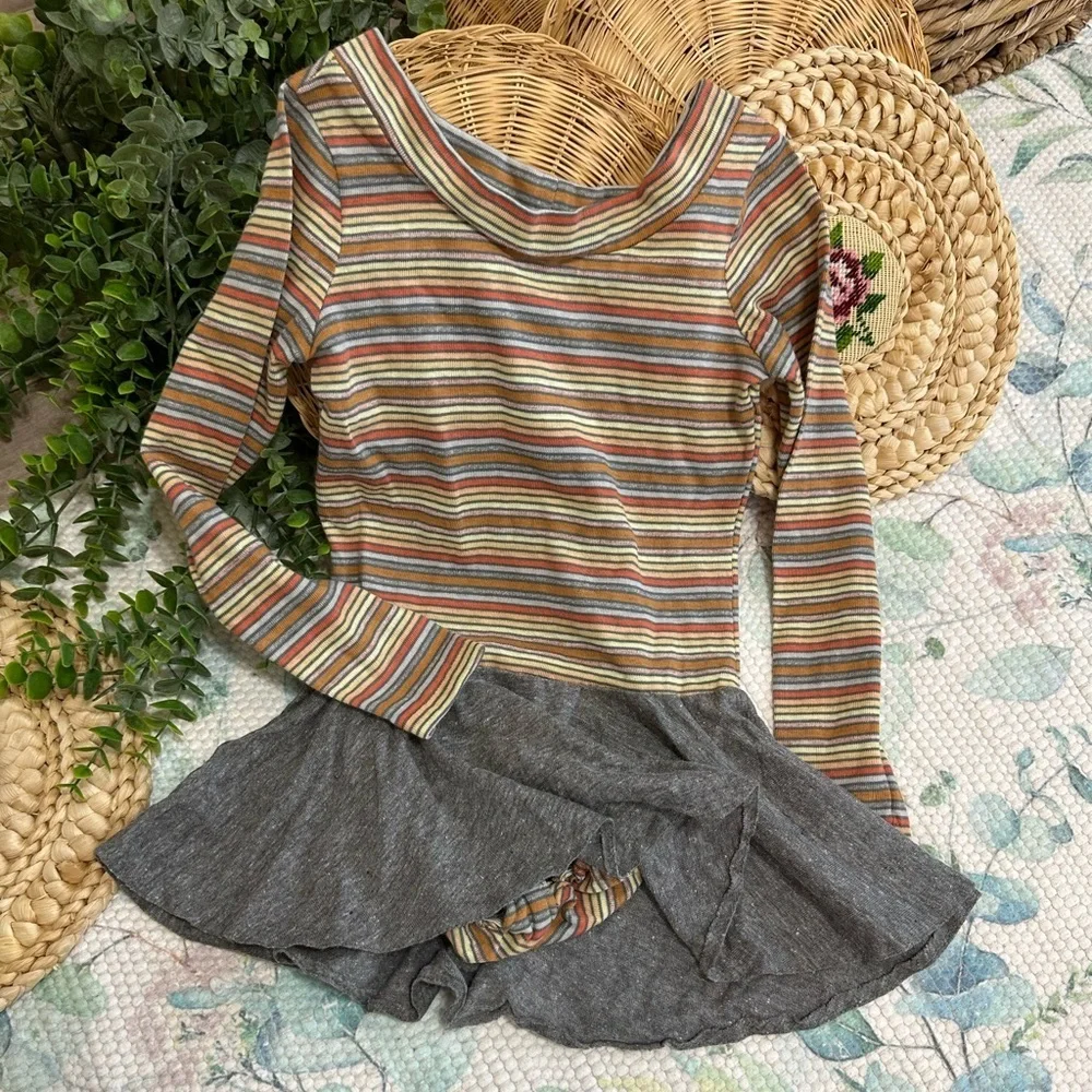 Vintage 70s Toddler Girls Color Striped Skirted Skate Gymnastics Leotard One Pc